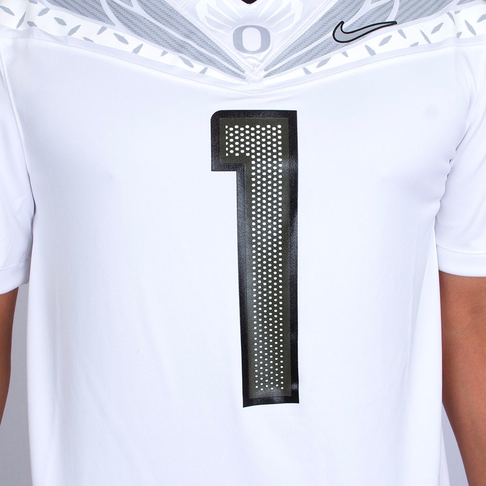 Classic Oregon O, Nike, White, Jerseys, Men, Football, Game Day, 2024, #1, Alt 5, Diamond Plate, 798963